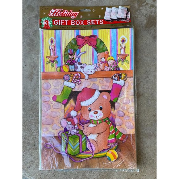 CHRISTMAS GIFT BOXES - Set of 3 - NIP - Vintage - Crest Holiday Gift Boxes - 14" - Picture 1 of 6